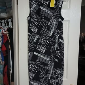 Lark & Ro Black and White Geometric Midi Sheath Dress